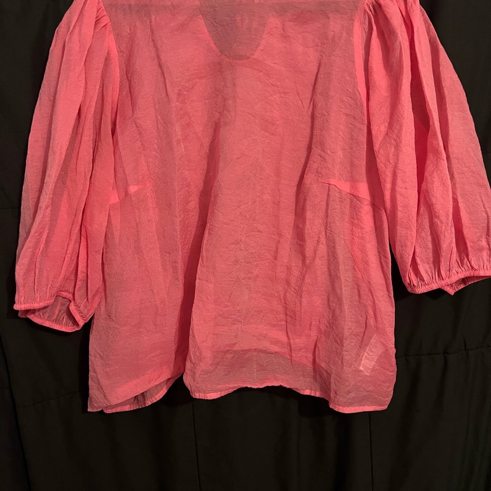 H&M Pink Puff Sleeve Blouse with Relaxed Fit